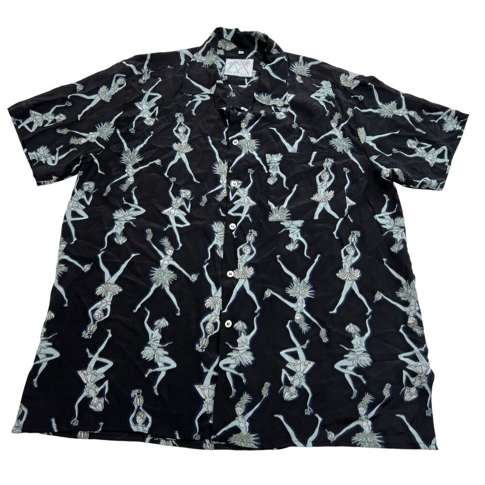 Mustique Tropical Dancer Button Front Shirt in Black Blue